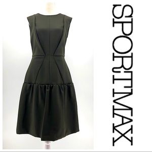 SPORTMAX Khaki Green Dress Sleeveless Folded Tiered A-Line Poufy Size 10